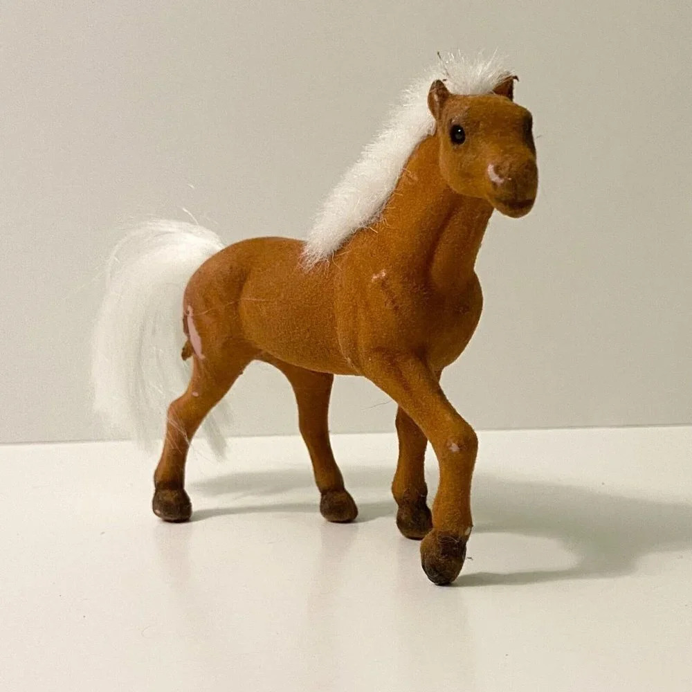 Vintage Flocked Horse Figure 4 Inch Tall Unmarked Toy